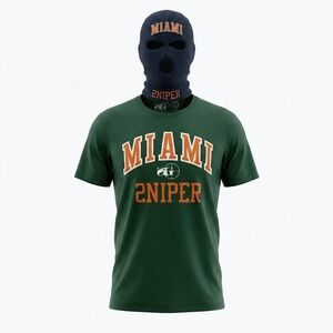 Miami Sniper T-Shirt & Ski Mask Balaclava Set Urban Streetwear Green Mens Size L